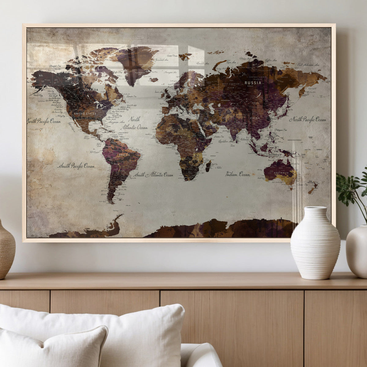 World Map Canvas Triptych – Colorful Global Wall Art for