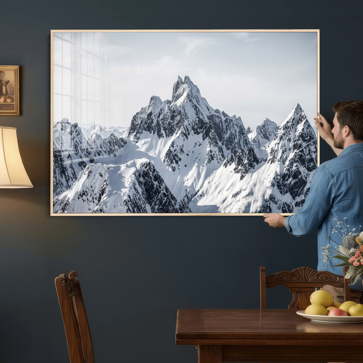 Snowy Mountain Range Canvas Print, Alpine Peaks Landscape