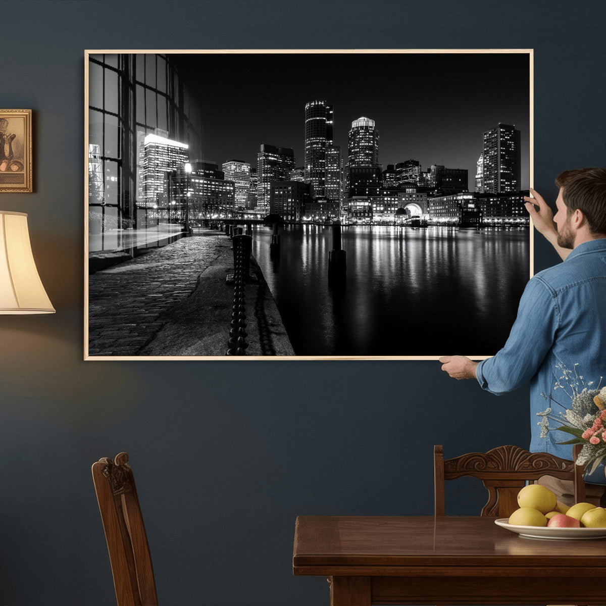 Boston Wall Art Canvas Print, Boston City Downtown Night