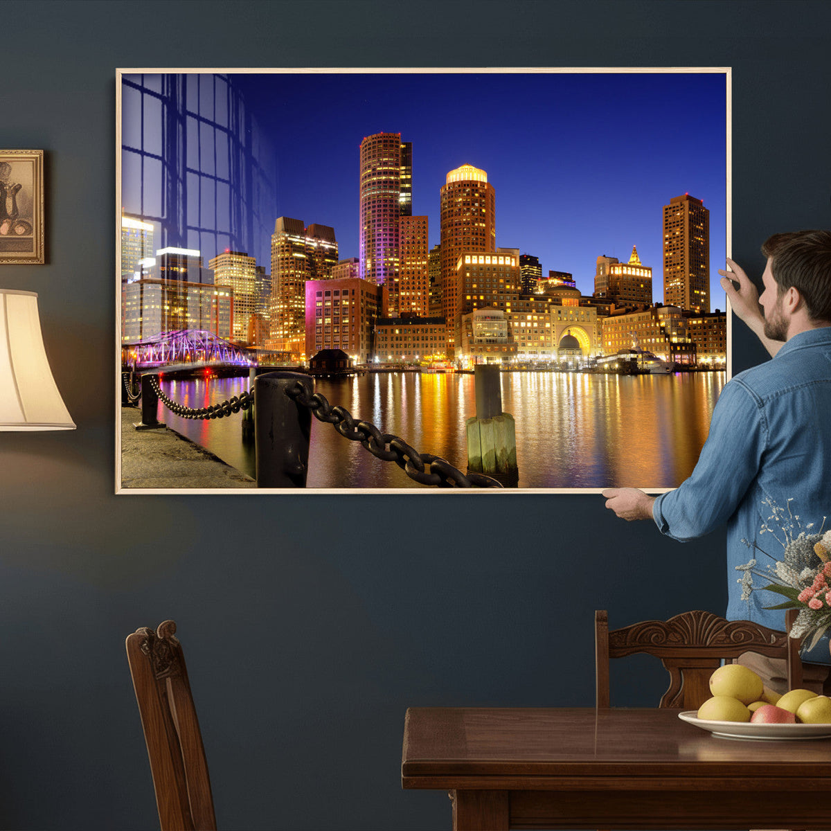 Boston Wall Art Canvas Print, Boston City Downtown Night
