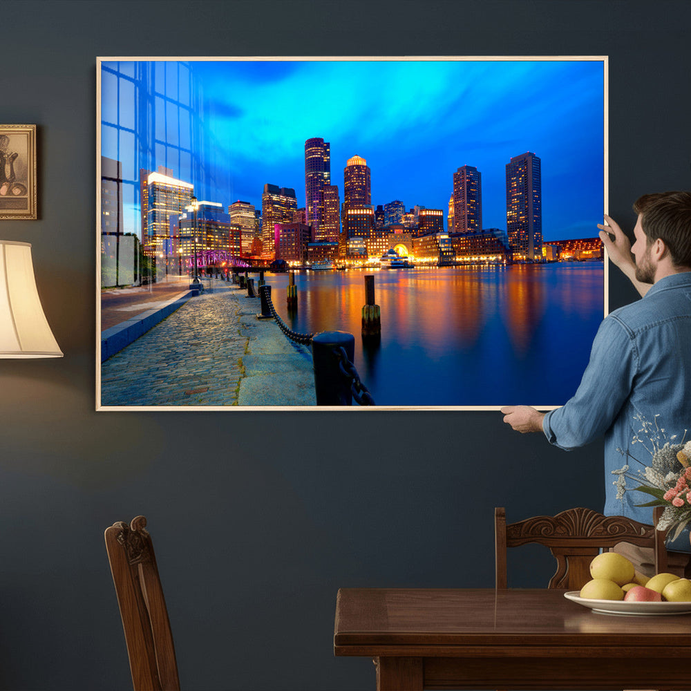 Boston Wall Art Canvas Print, Boston City Downtown Night