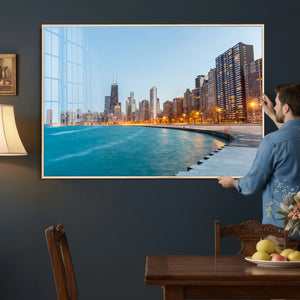 Chicago Wall Art Canvas Print, Chicago City Downtown Night