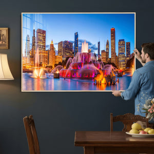 Chicago Wall Art Canvas Print, Chicago City Downtown Night