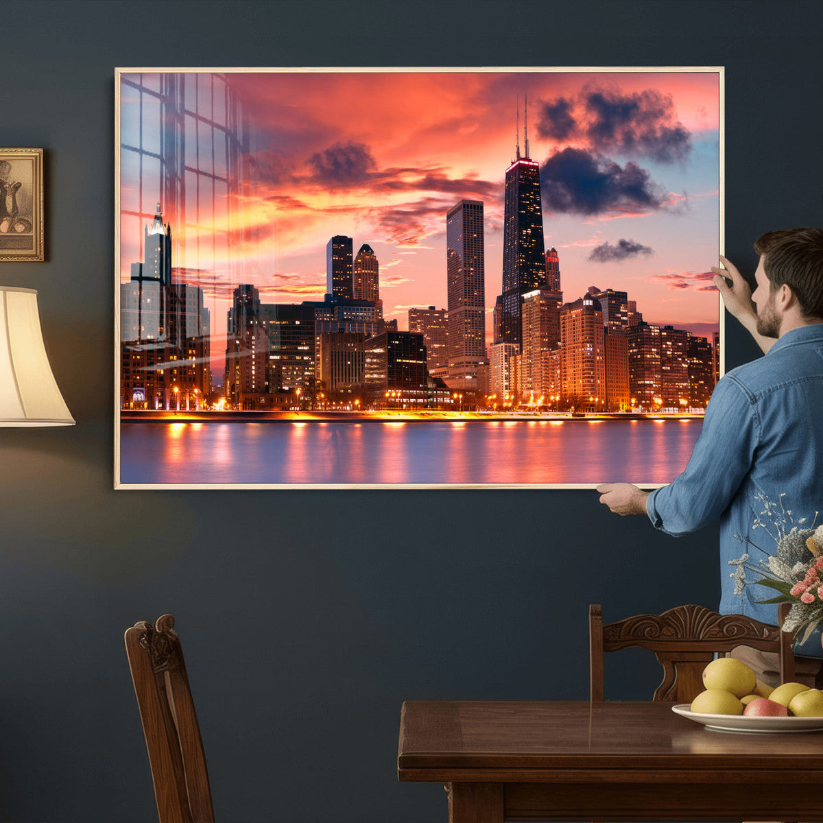 Chicago Wall Art Canvas Print - Chicago City Downtown Night