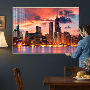 Chicago Wall Art Canvas Print - Chicago City Downtown Night