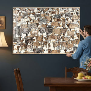 Abstract Longhorn Wall Art Canvas Print - Cow Animal Drawing