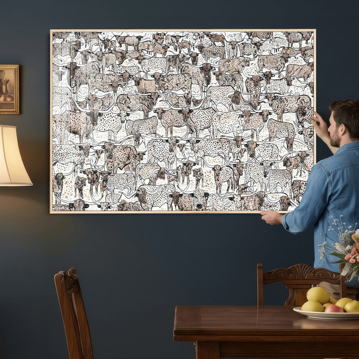 Abstract Texas Cow Wall Art Canvas Print - Farm Longhorn