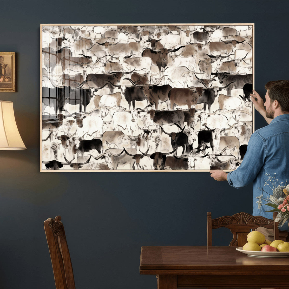 Abstract Texas Longhorn Print - Longhorn Herd Print for