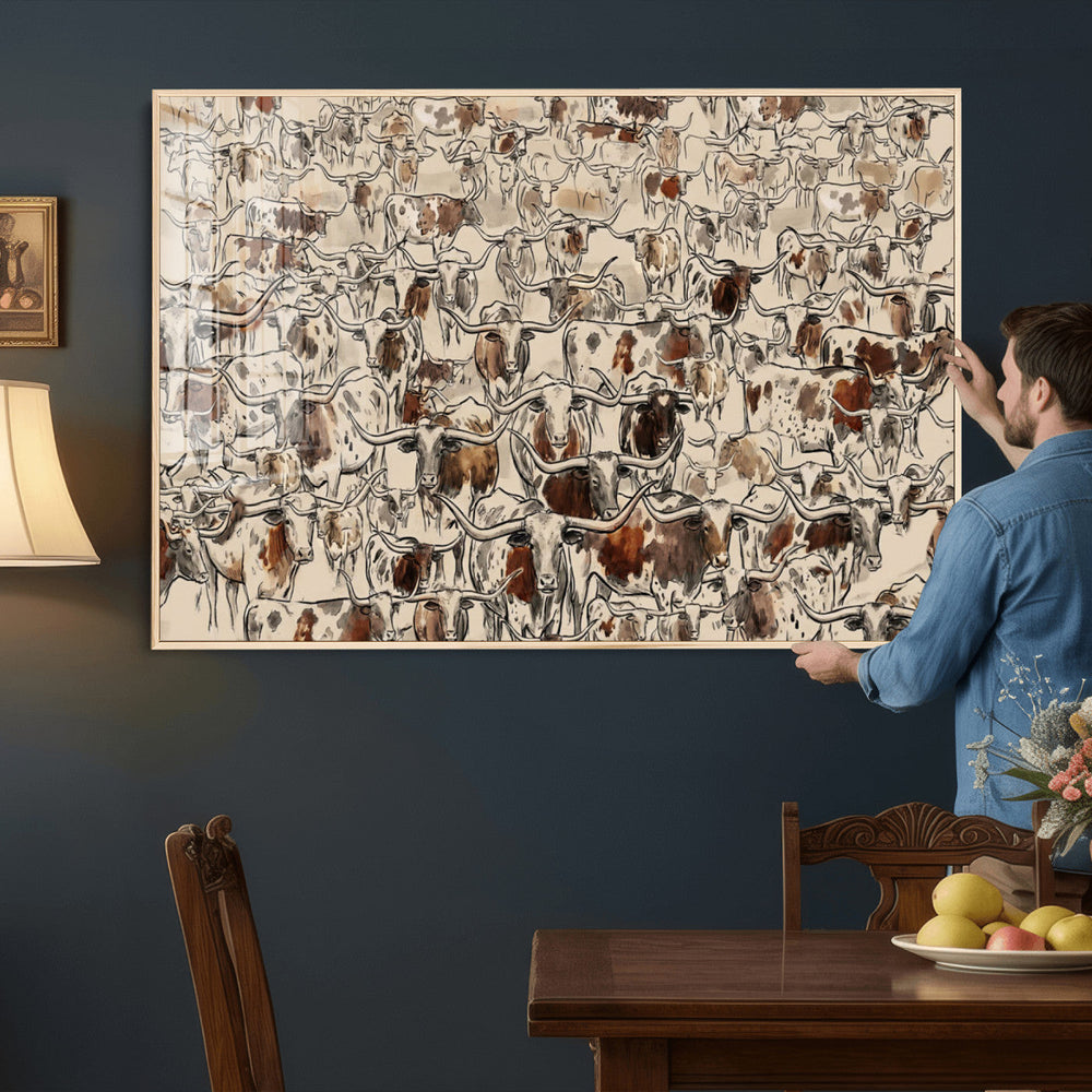 Abstract Longhorn Wall Art Canvas Print - Farm Animal
