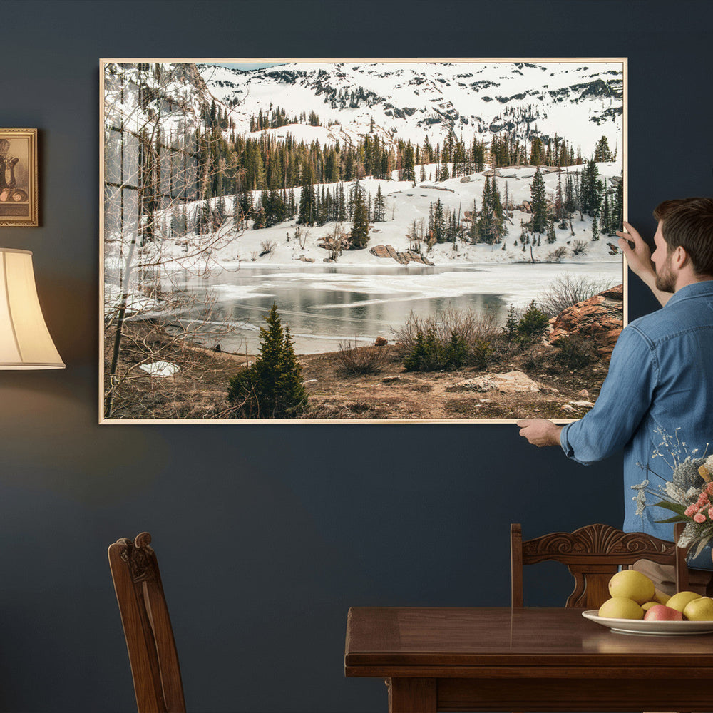 Snowy Mountain Landscape Wall Art Canvas Print, Alpine Pine