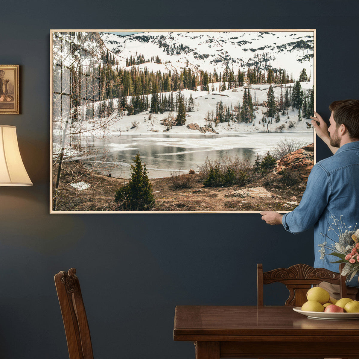 Snowy Mountain Landscape Wall Art Canvas Print, Alpine Pine