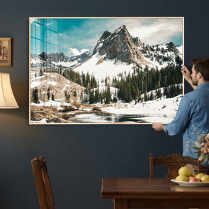 Snowy Mountain Wall Art Canvas Print, Alpine Pine Forest