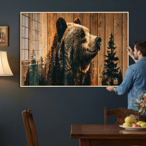 Rustic Bear Wall Art Canvas Print – Woodland Wildlife