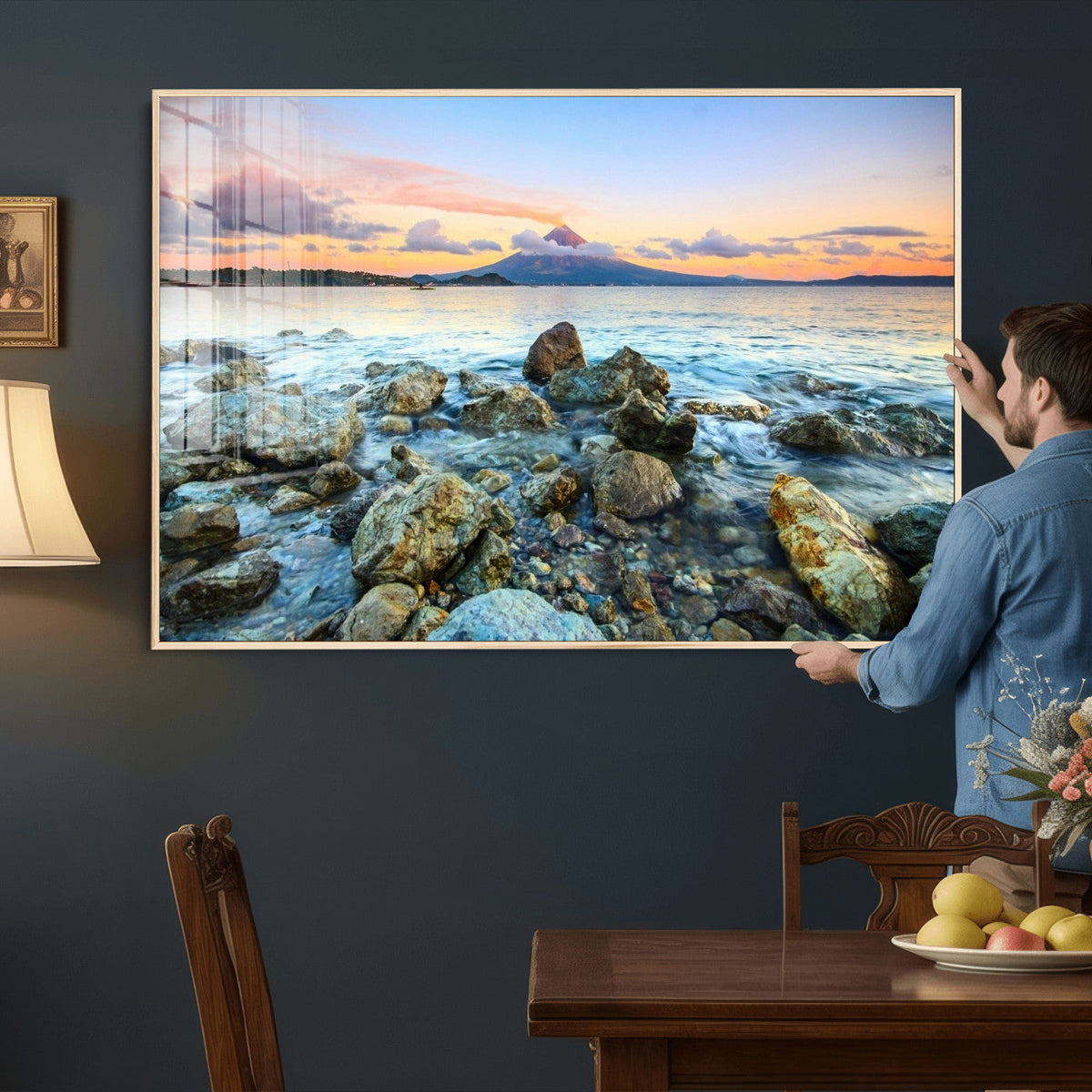 Mayon Volcano Seascape Wall Art Canvas Print, Tropical Ocean