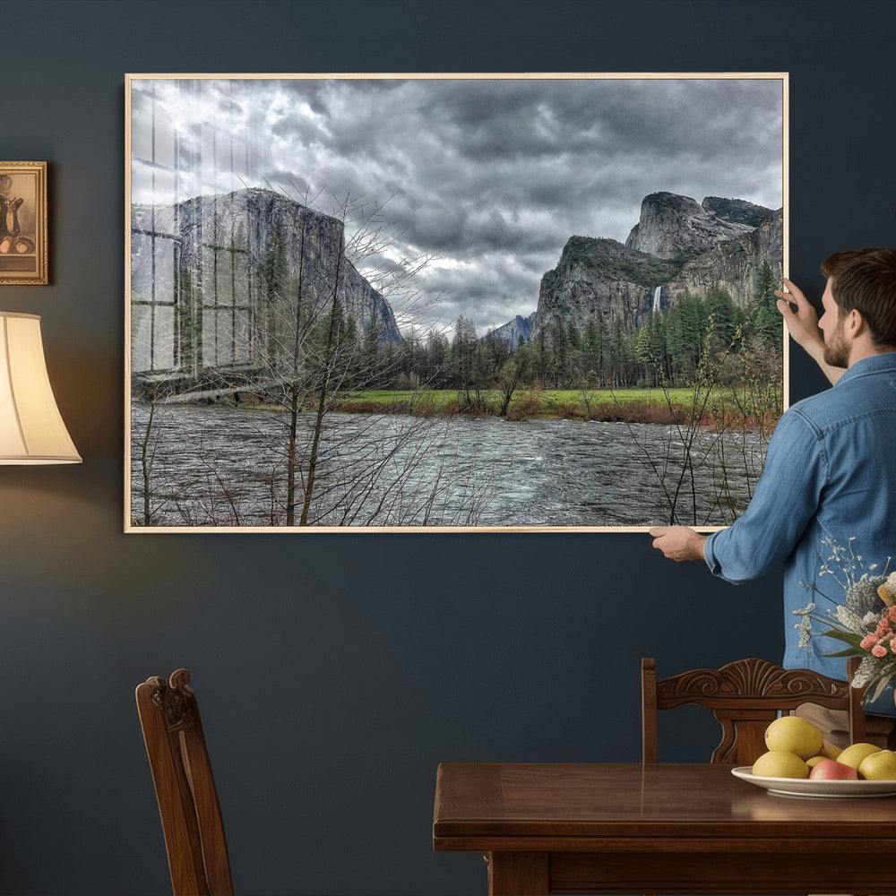 Yosemite Valley River Wall Art Canvas Print, Granite Cliffs