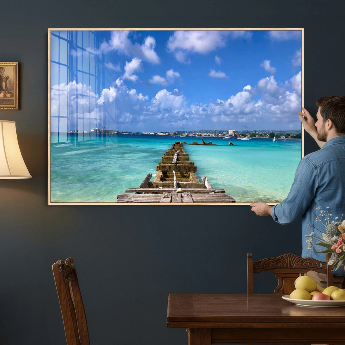 Caribbean Ocean Pier Seascape Wall Art Canvas Print,