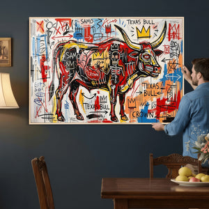 Texas Bull Wall Art Canvas Print, Abstract Graffiti Bull