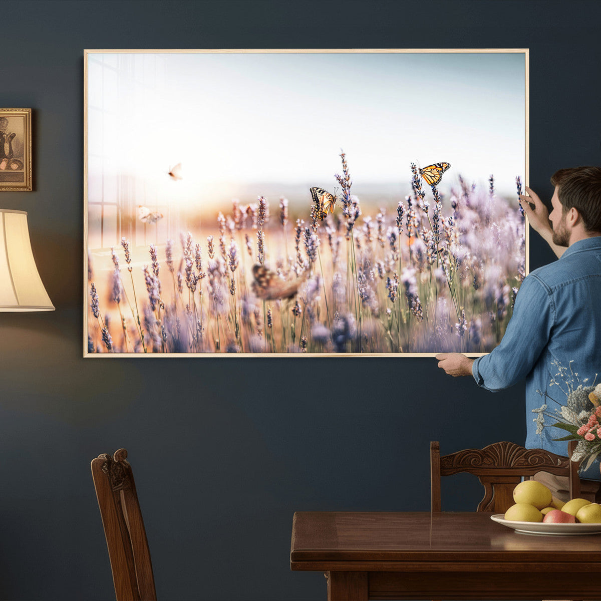 Lavender Field Wall Art Canvas Print, Butterfly Floral