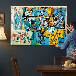Basquiat Style Bird Bull Graffiti Wall Art Canvas Print,