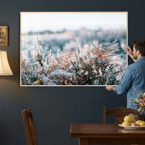 Frosted Fern Wall Art Canvas Print, Soft Winter Botanical