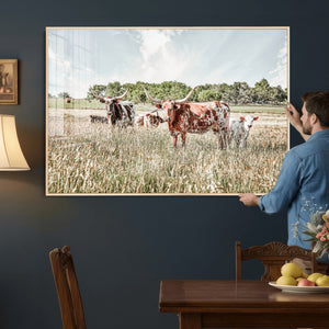 Texas Longhorn Cattle Wall Art Canvas Print, Rustic Ranch