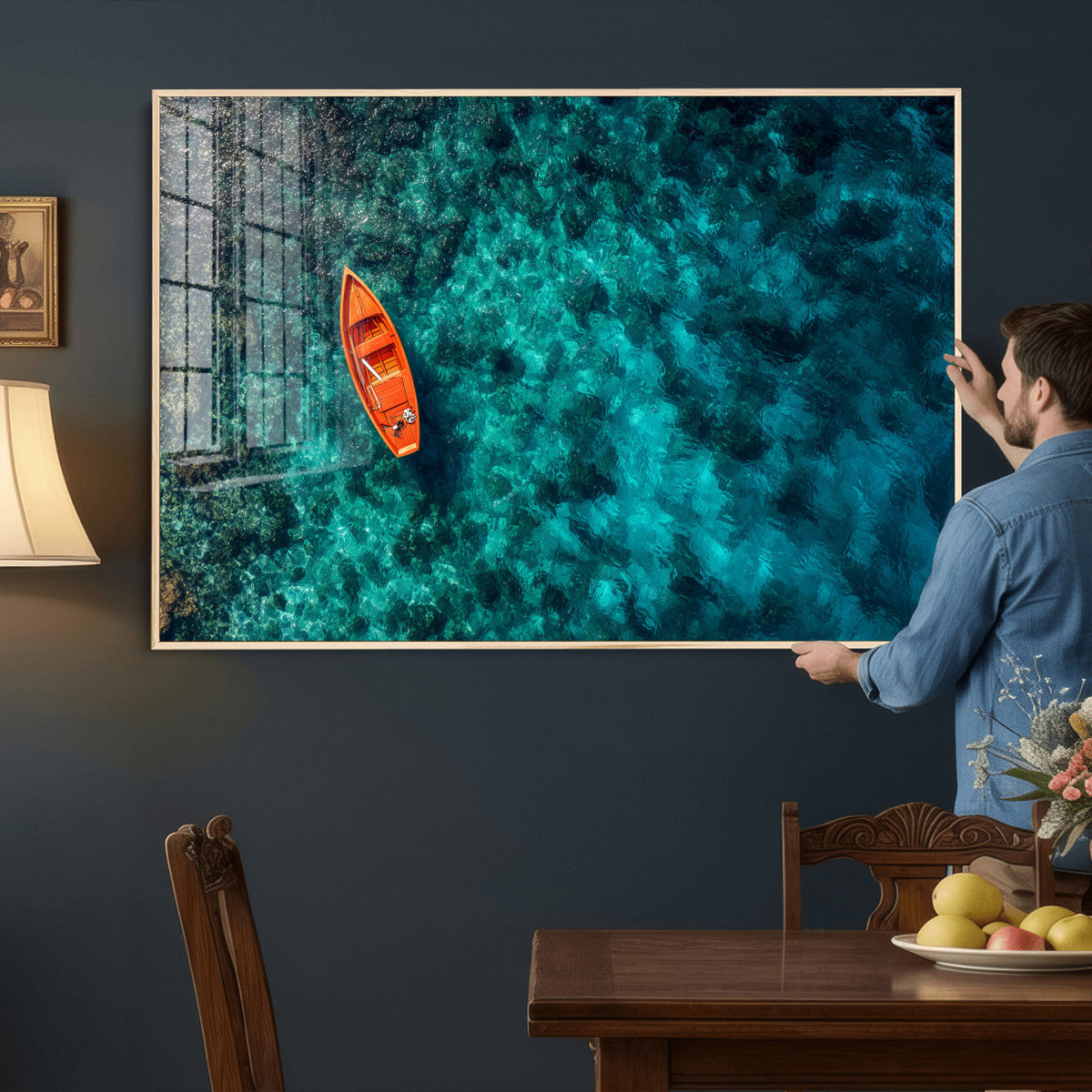 Turquoise Ocean Boat Wall Art Canvas Print