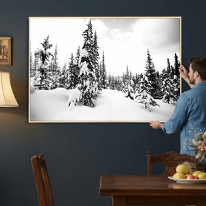 Black and White Snowy Pine Forest Wall Art Canvas Print,