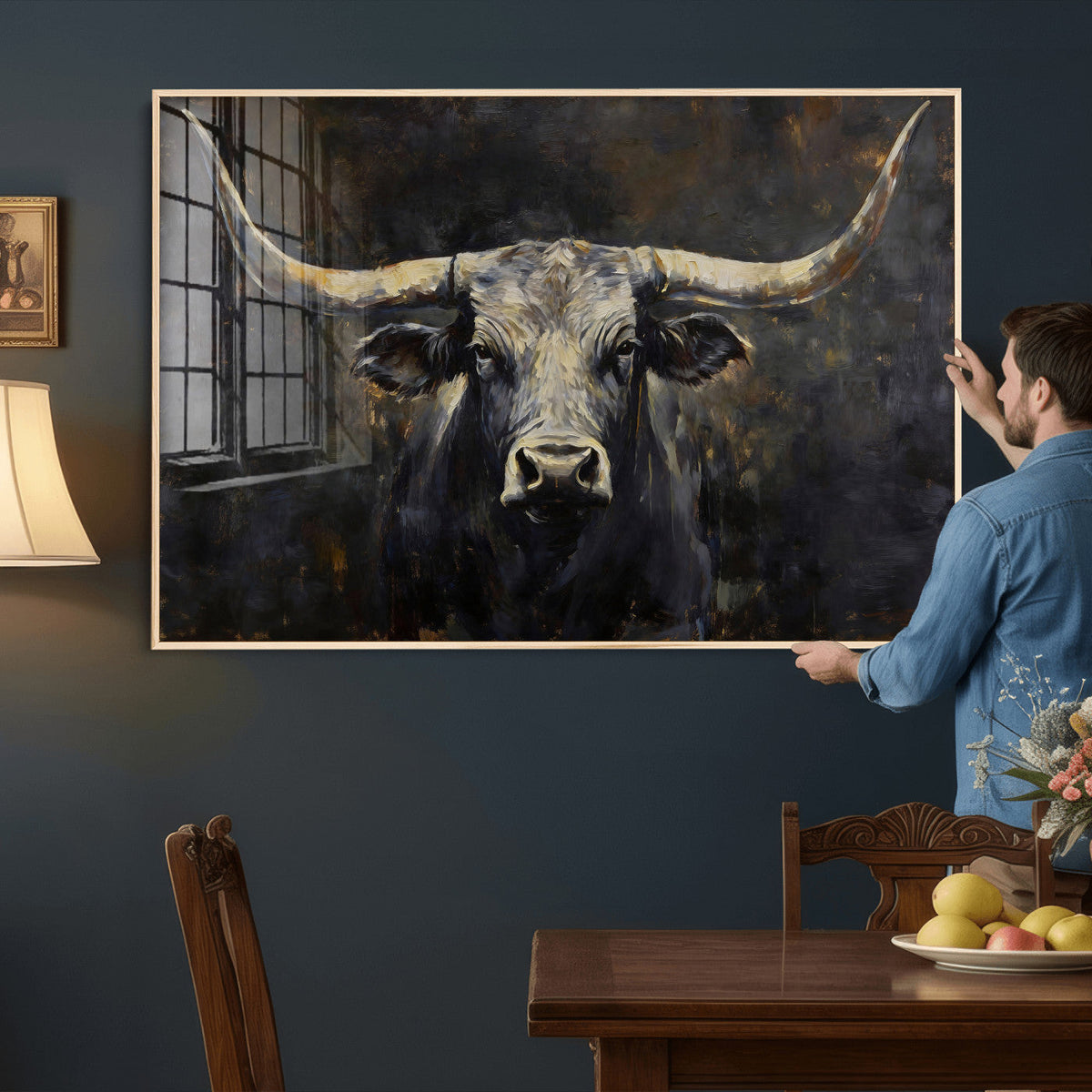 Rustic Longhorn Bull Wall Art Canvas Print – Vintage Western