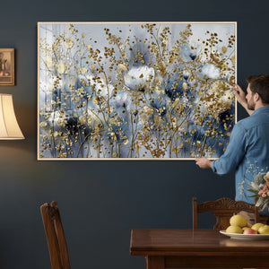 Abstract Floral Wall Art Canvas Print – Gold and Blue