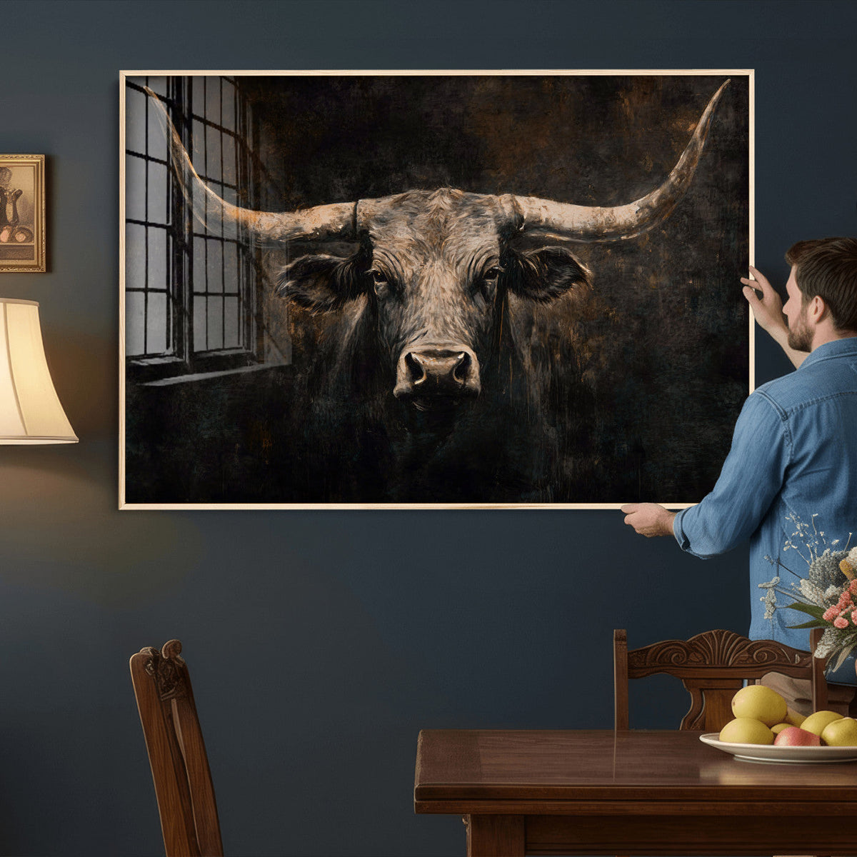 Vintage Longhorn Bull Wall Art Canvas Print – Rustic Western
