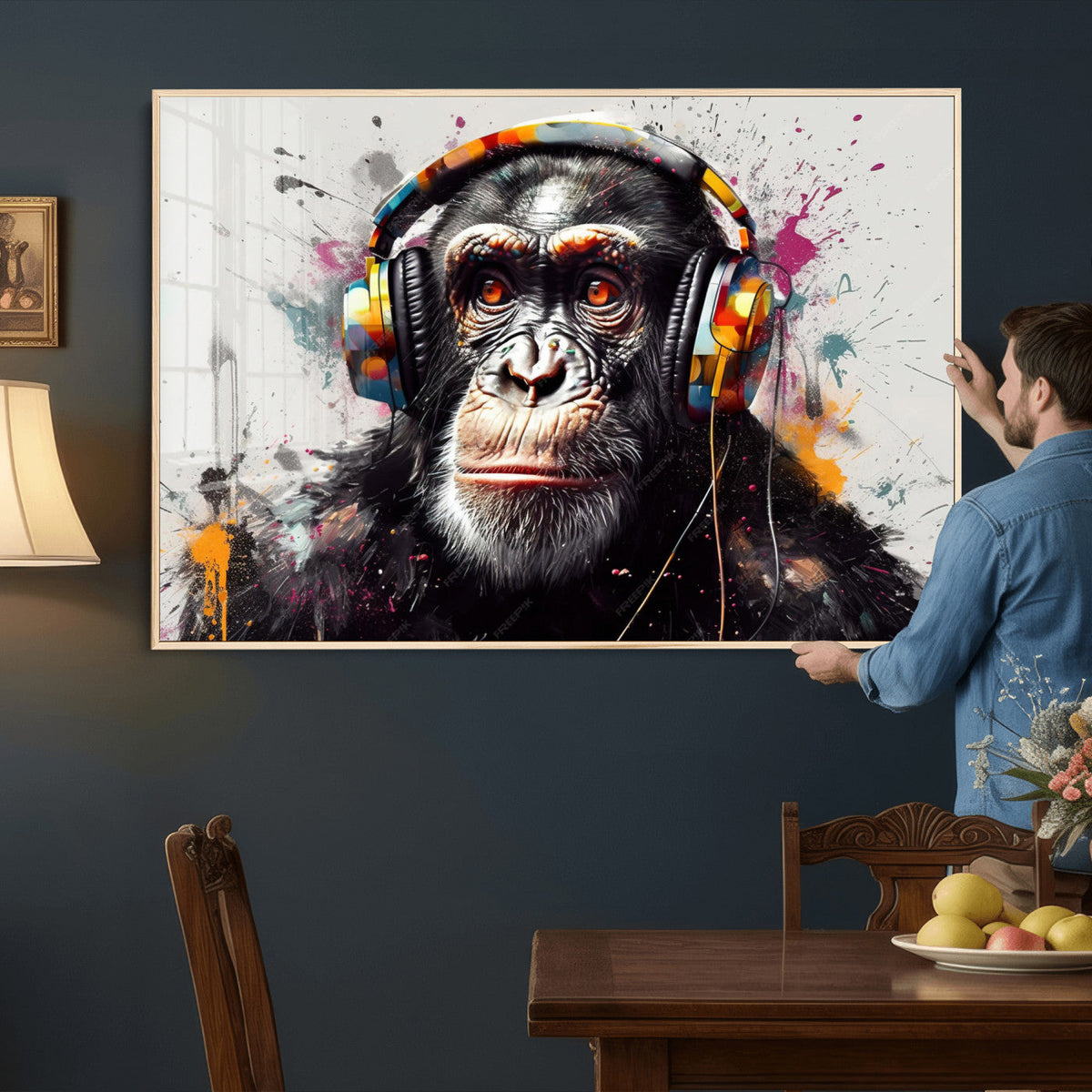 Dj Monkey Wall Art Canvas Print – Colorful Pop Art Banksy
