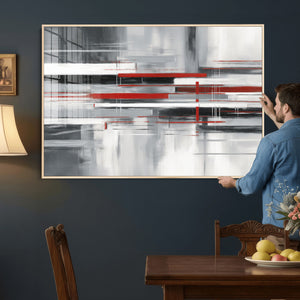 Gray Red Abstract Wall Art Canvas Print, Modern Abstract
