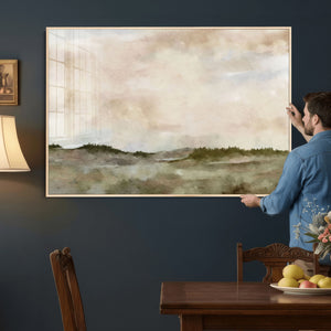 Muted Watercolor Hill Landscape Print — Beige Taupe Cloudy