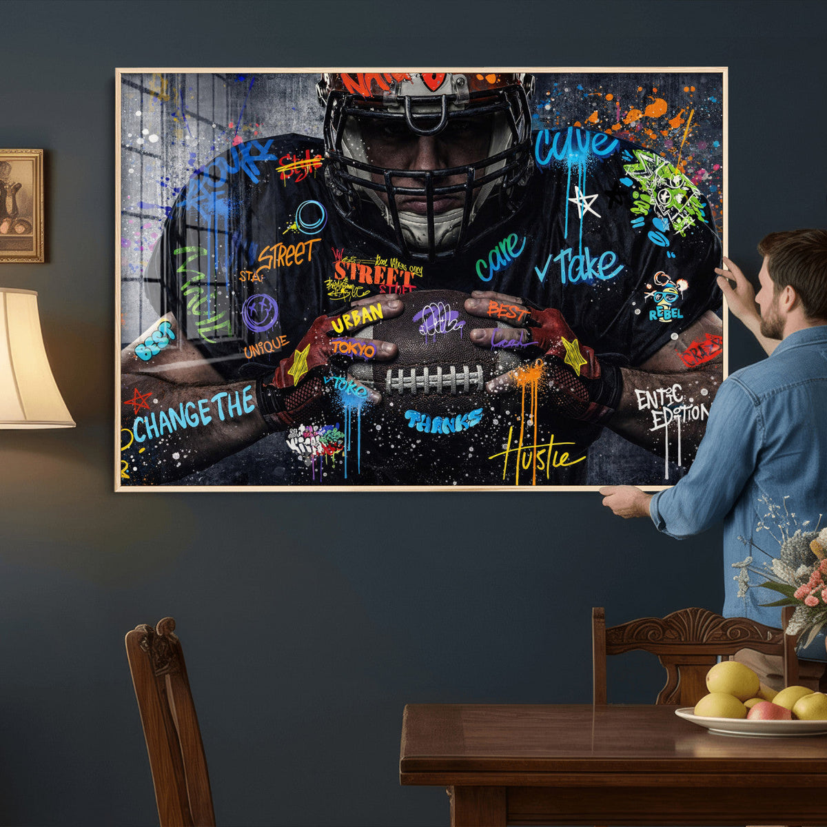 Graffiti American Football Player Street Art Wall Art Canvas
