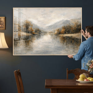 Neutral Abstract River Landscape Wall Art Canvas Print