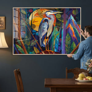 Colorful Heron Wall Art Canvas Print Tropical Bird Abstract