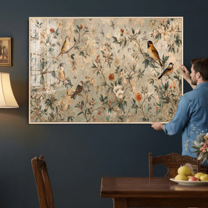 Vintage Birds and Flowers Wall Art Canvas Print, Botanical