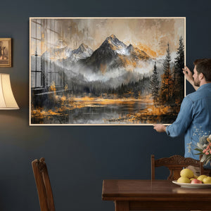 Mountain Lake Canvas Wall Art — Rustic Forest Landscape