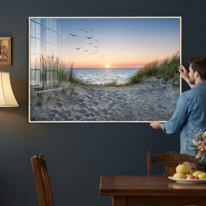 Sandy Dune Path Sunset Canvas Wall Art — Seagulls Beach