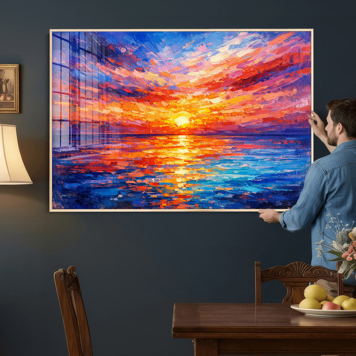 Colorful Knife Ocean Sunset Canvas — Orange Pink Teal