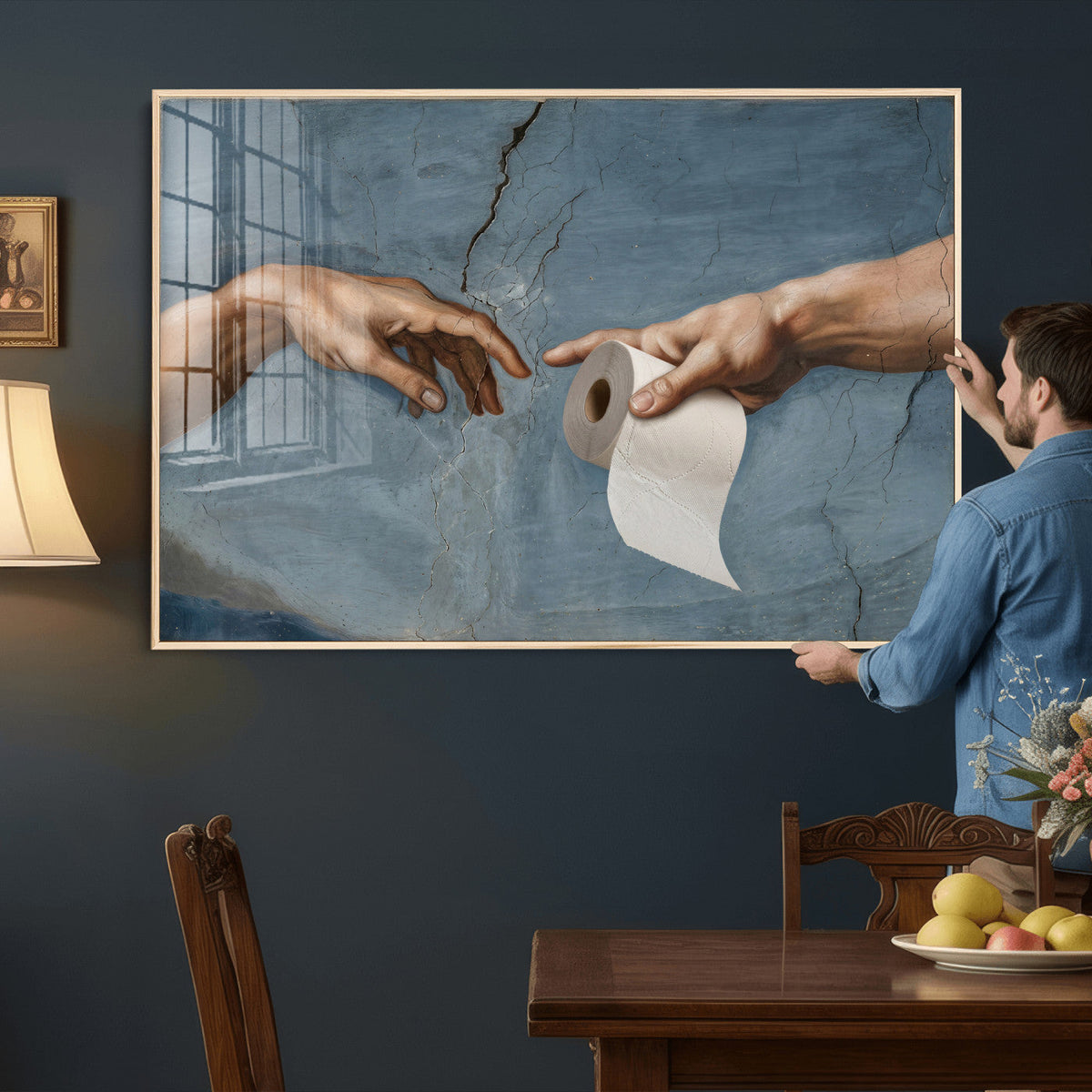 Funny Bathroom Canvas Wall Art, Michelangelo Creation of