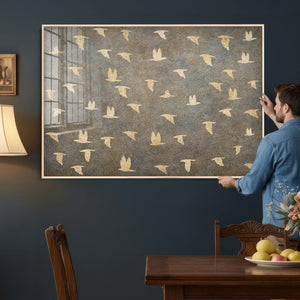 Flying Birds Canvas Wall Art, Vintage Bird Flock Pattern