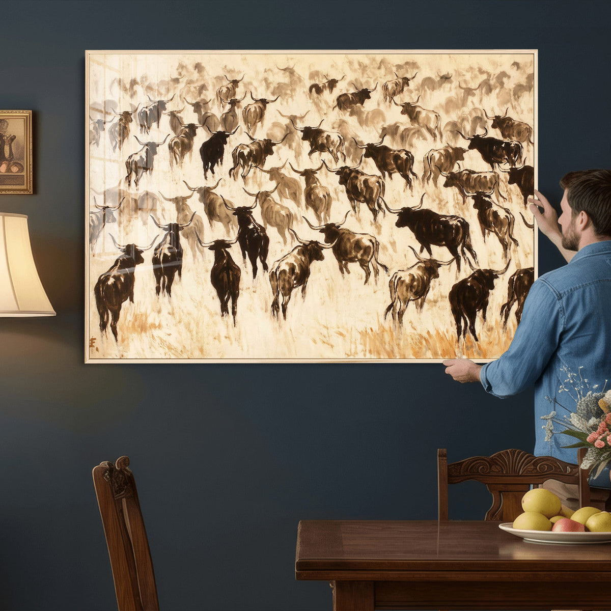 Texas Longhorn Sepia Canvas Wall Art, Western Cattle