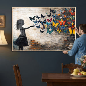 Banksy Butterfly Girl Wall Art Canvas Print, Framed Street