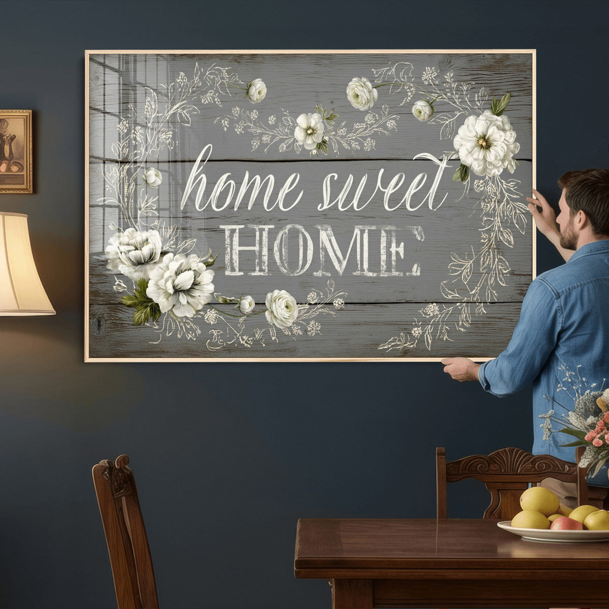 Home Sweet Home Wall Art Canvas Print, Floral Farmhouse
