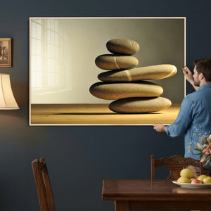 Zen Stone Wall Art Canvas Print, Balanced Rock Stack Framed
