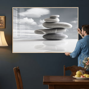Zen Stone Wall Art Canvas Print, Balanced Rock Stack Framed