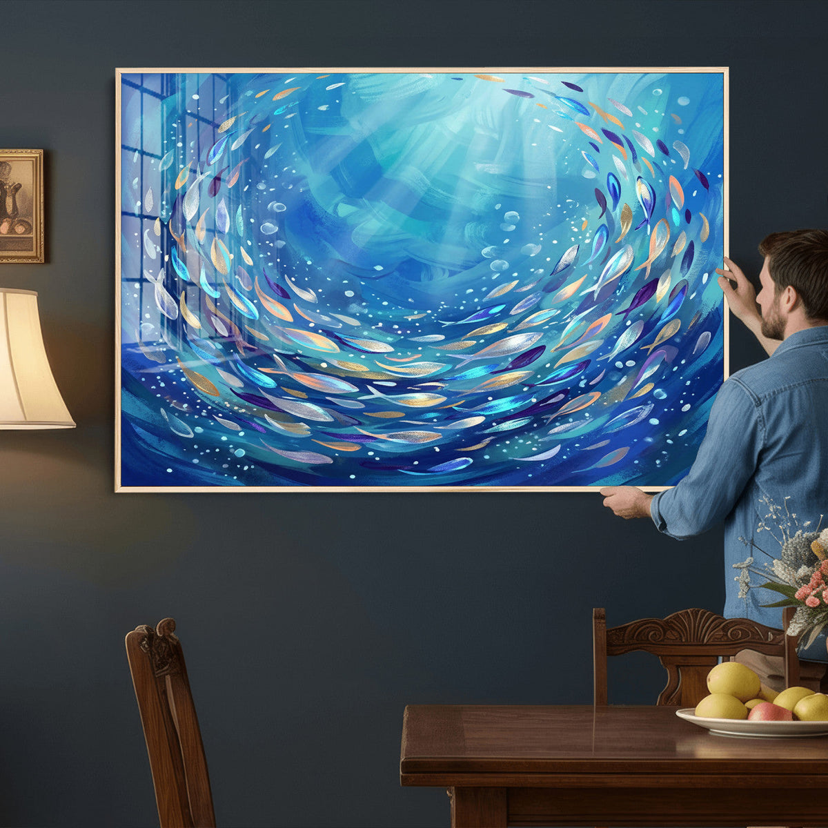 School of Fish Canvas Print | Blue Ocean Underwater Wall Art