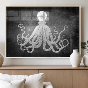 Black White Octopus Wall Art Canvas Print