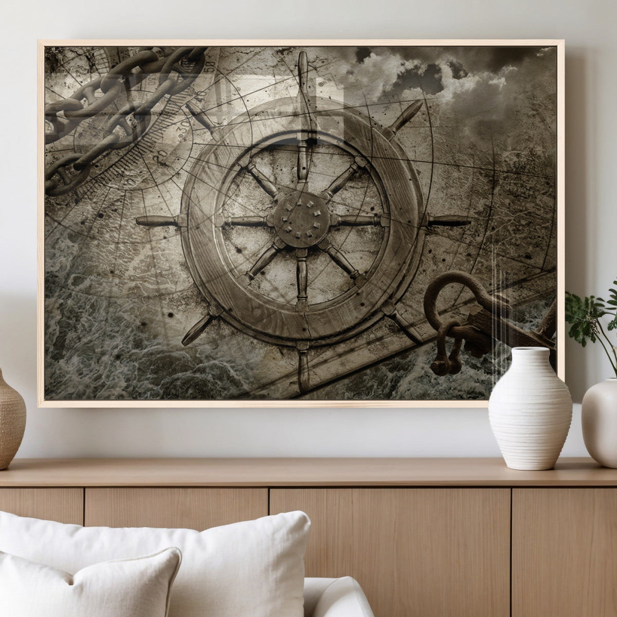 Wooden Ship Wheel Canvas Print, Multi Panel Canvas Wall Art